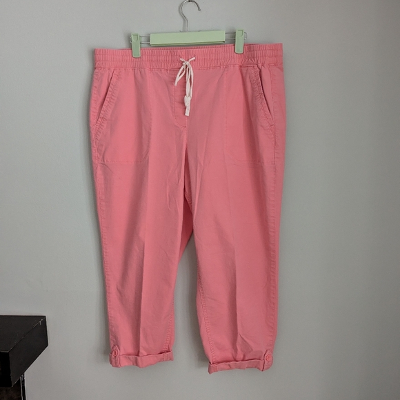Talbot's Women's XLP Easy Slim Leg Pants Roll Cuff Cropped Capri Coral Pink - Picture 1 of 12
